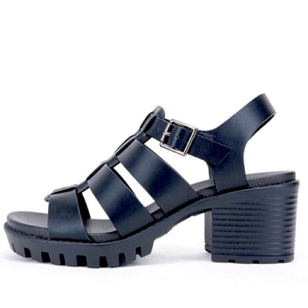 Soda EMI Black Lug Sole Platform Heel Sandals